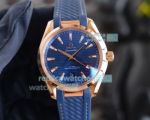 Replica Omega Aqua Terra Rose Gold Watch Blue Dial Blue Rubber Strap 41MM